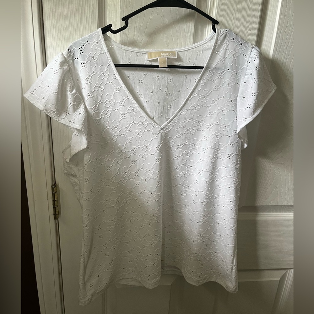 Michael Kors White Eyelet V-Neck Blouse